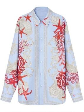 Versace Men's Blue Barocco Sea Reversible Shirt